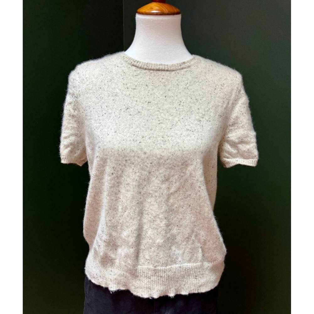 Halston Heritage Cream Short-Sleeve Crewneck Sweater